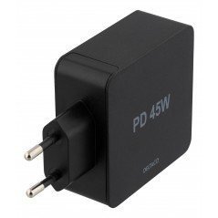 Deltaco 53W USB-C Nätadapter, QC 3.0, USB-C PD 45W, USB-A 5V 12W, svart