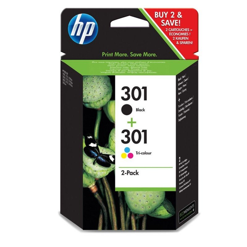 Printertilbehør - Cartridge HP 301 sort og farve