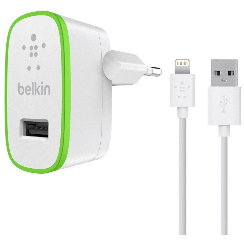 Opladere og kabler - Belkin Apple-godkänd lightning-kabel & väggladdare 2,1A
