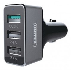 Laddare och kablar - Billaddare med 3 USB och stöd för Quick Charge