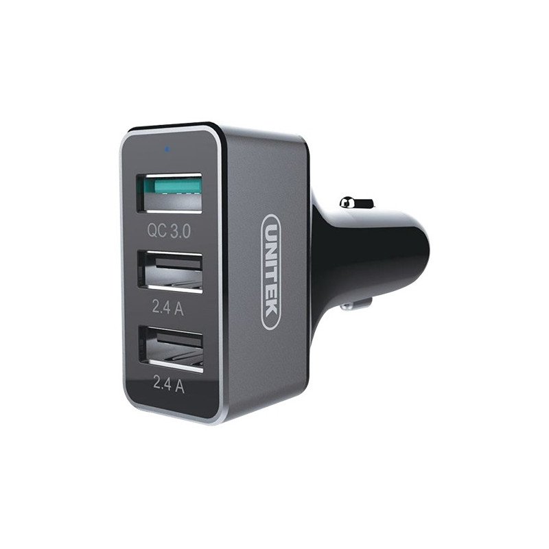 Laddare och kablar - Billaddare med 3 USB och stöd för Quick Charge