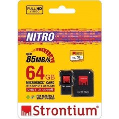 Hukommelseskort - Strontium memorykort microSDHC + SDHC 64GB (Class 10 UHS-I)