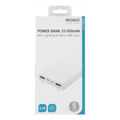 Portabla batterier - Slimmad Powerbank 10000mAh från Deltaco med 2.1A