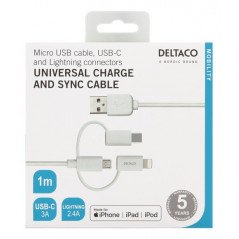 Opladere og kabler - Opladningskabel 3-i-1 med USB-C og Lightning
