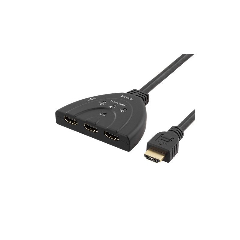 Skärmkabel & skärmadapter - Deltaco HDMI-switch med tre ingångar (4K)