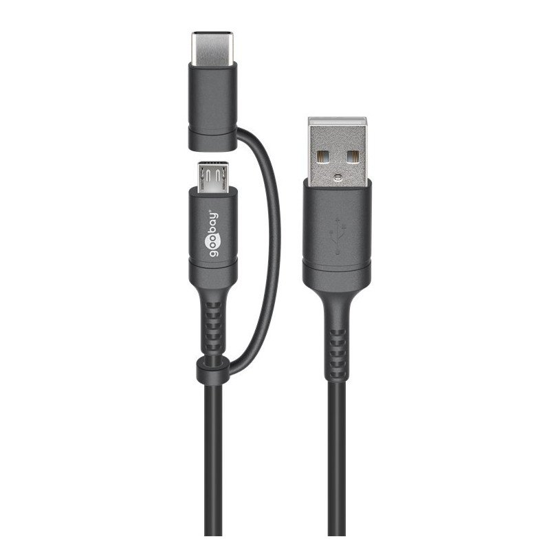 USB-kabel og USB-hubb - Goobay USB 2.0 til Micro-USB og USB-C med adapter