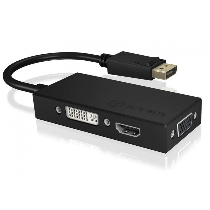 Skærmkabel & skærmadapter - ICY BOX DisplayPort till HDMI/DVI-D/VGA-adapter