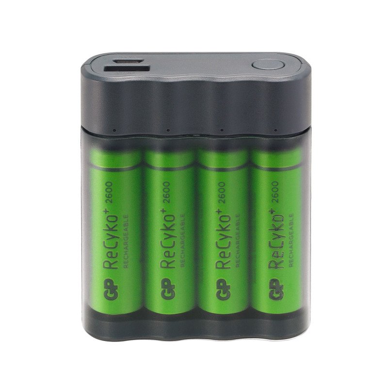 Batteri - GP USB-batteriladdare för AA/AAA och powerbank med 4st AA-batterier
