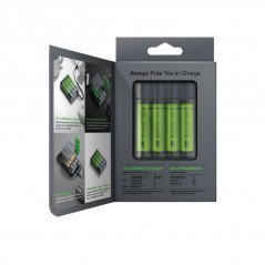 Batteri - GP USB-batteriladdare för AA/AAA och powerbank med 4st AA-batterier